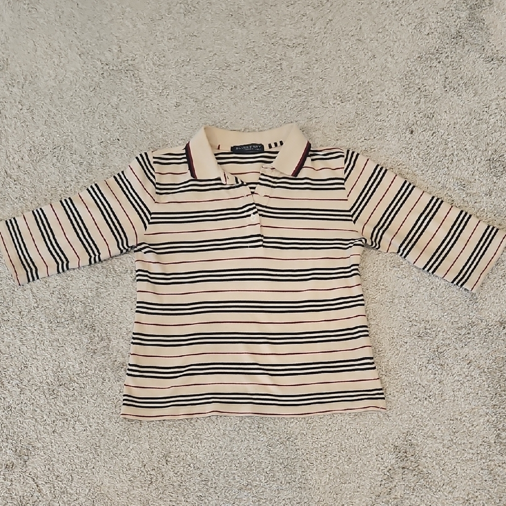 Burberry-like Kids Polo with Cream and Black Stripes